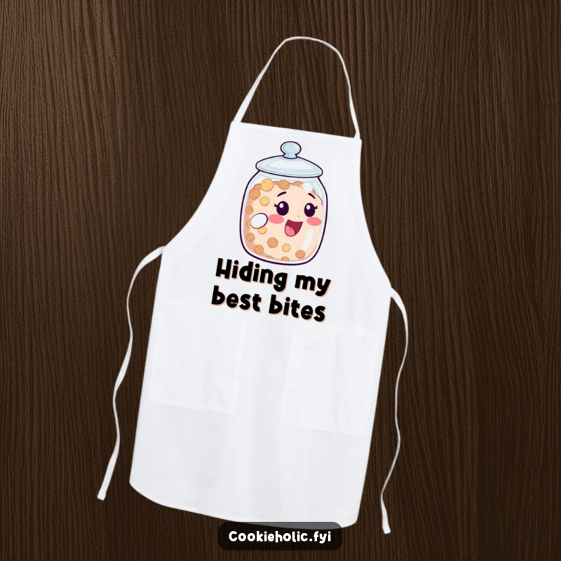 Funny Apron: A cookie jar character peeks with delight from its open lid. A fun and functional funny gift.