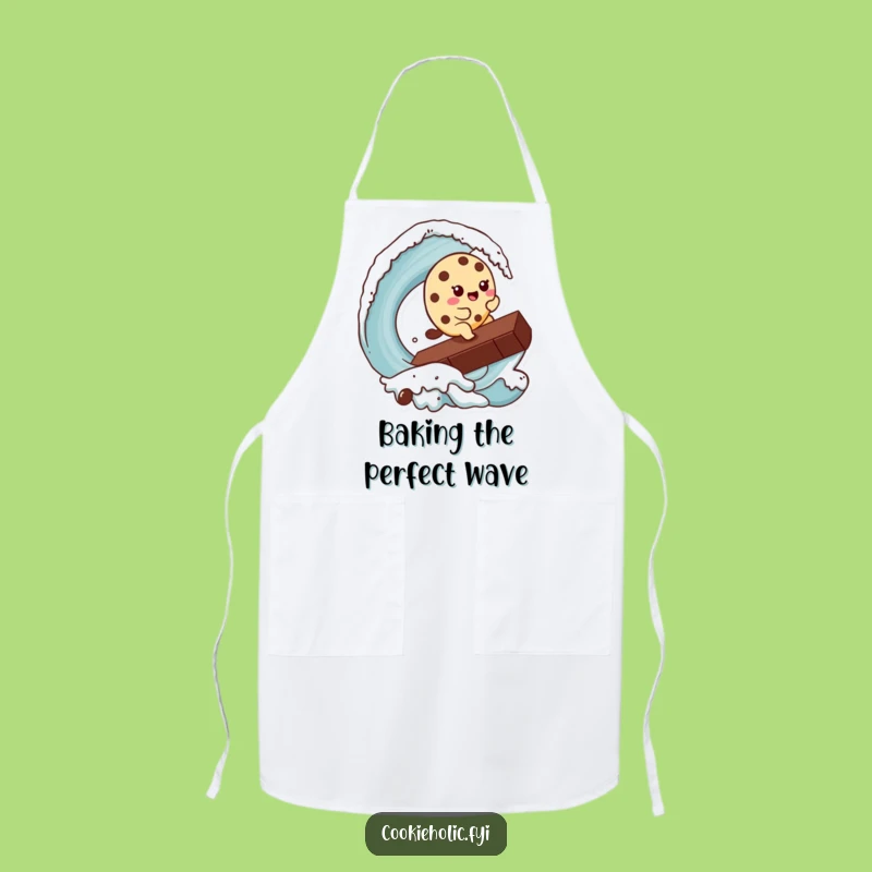 Funny Kawaii Cookie Surfer Apron: Hilarious Cookie Character Chocolate Chip Wave Kitchen Apron