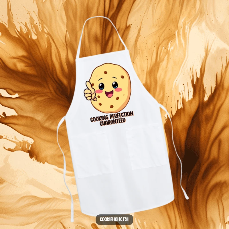 Funny apron with a kawaii cookie character giving a cheerful thumbs-up, signifying delicious success in the kitchen.