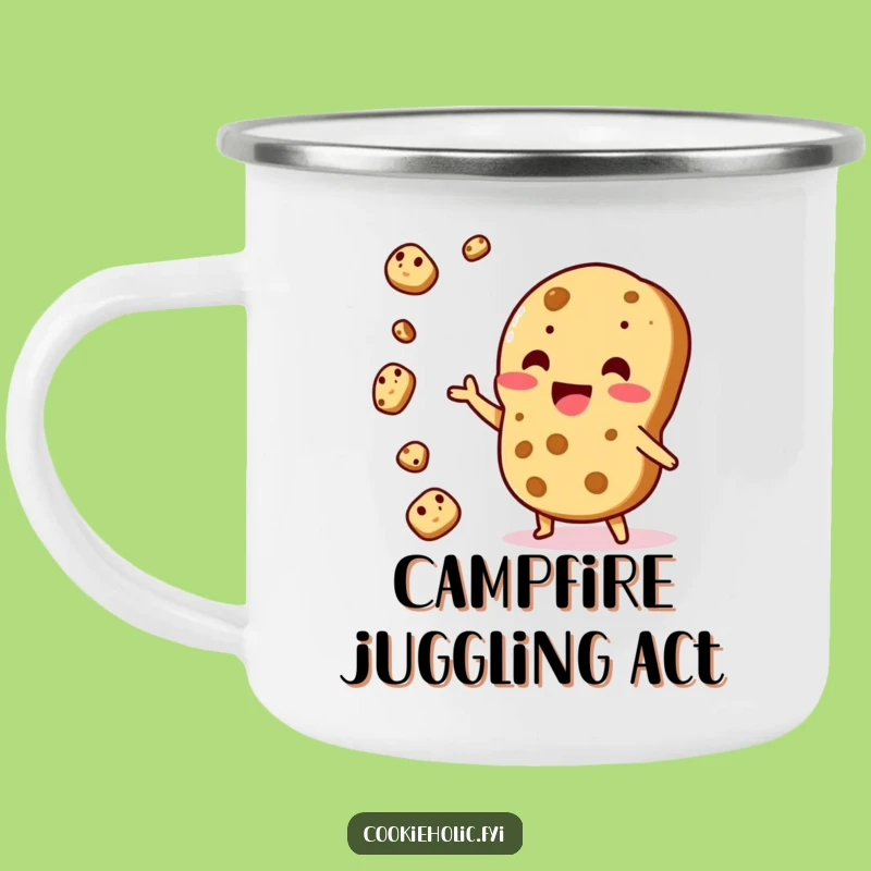 Funny Kawaii Cookie Juggling Camping Mug: Outdoor Fun, Adventurous Gift!
