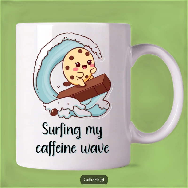 Funny Kawaii Cookie Surfer Mug: A Hilarious Cookie Character Riding a Chocolate Chip Wave Gift