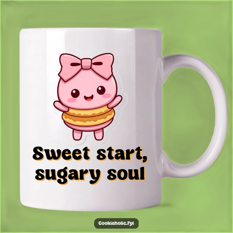 Funny Kawaii Macaron Bow Mug - Adorable Sweet Treat Character Gift