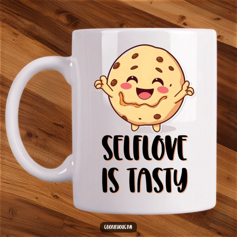 Funny Mug: A happy Kawaii cookie character triumphantly takes a bite out of its own delicious self.