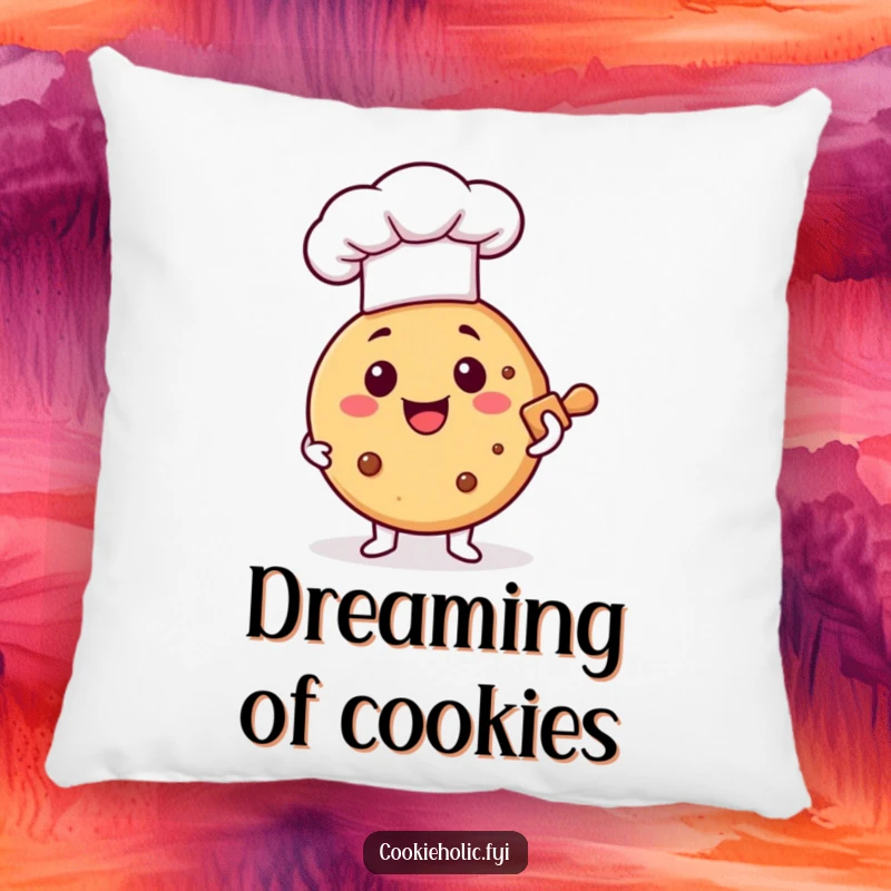 Funny pillow with a happy cookie chef, bringing sweet baking humor and comfort.