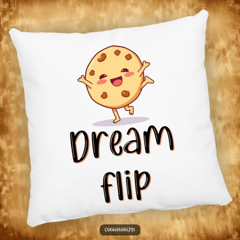 Funny pillow with a cookie character doing a cartwheel, offering comfort and playful vibes.