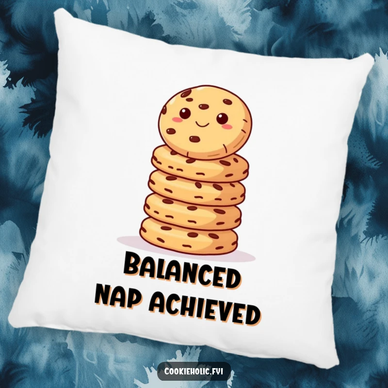 Funny Pillow: A single cookie balanced atop a stack of cookies, a humorous and comfortable decorative accent.