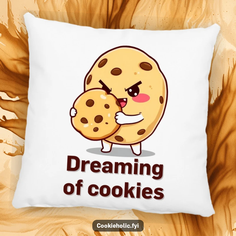 Funny Pillow: A cookie character winks cheekily while offering a baked cookie. Soft, cuddly, and funny gift.