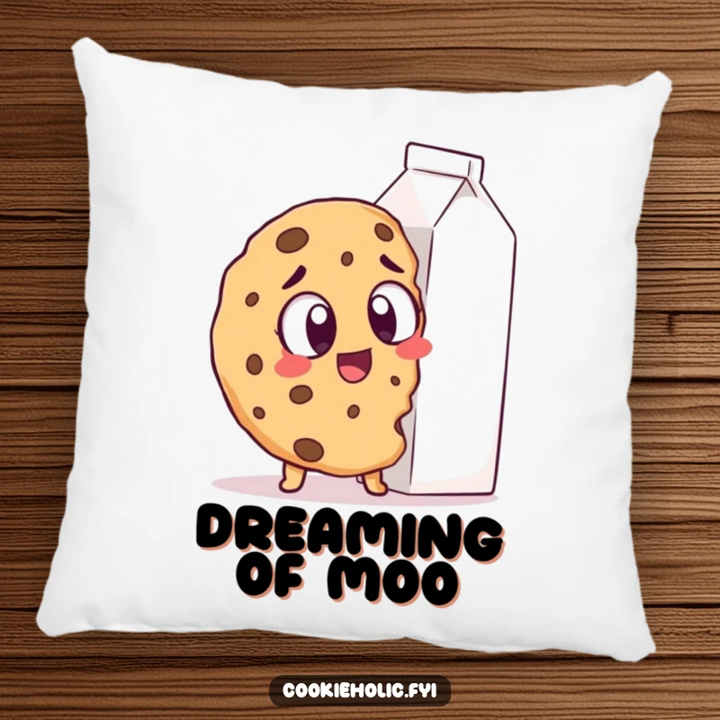 Funny Pillow: A cookie with excited eyes spots a giant milk carton, a humorous and comfortable decorative accent.