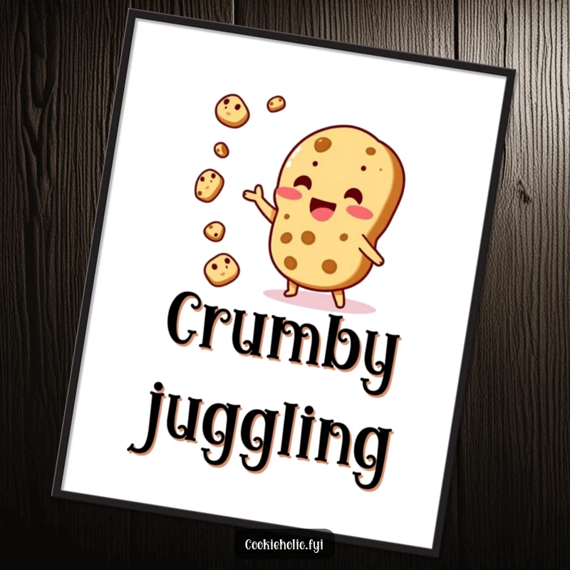 Funny Digital Art: A Kawaii cookie character impressively juggles cookie pieces, creating a lively and humorous visual.