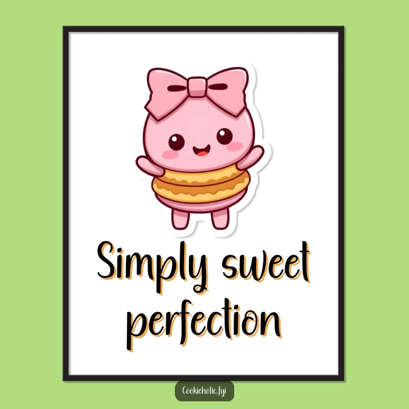 Funny Kawaii Macaron Bow Digital Art - Sweet Character Printable Decor