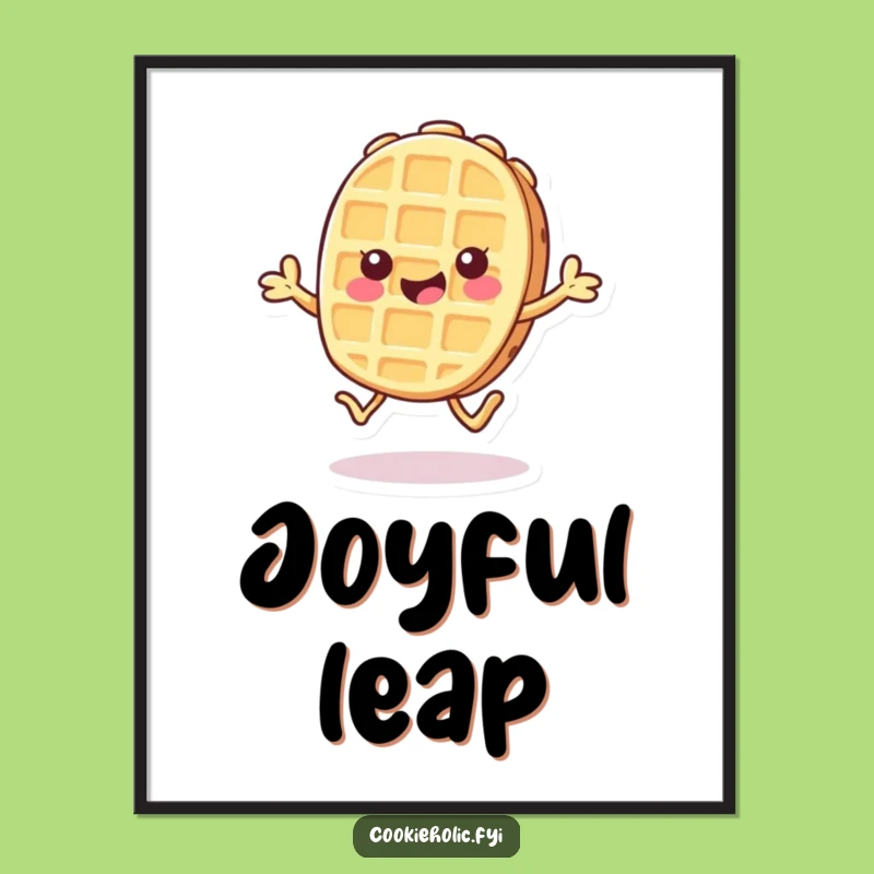Funny Kawaii Waffle Digital Art: Printable Hopping Cookie, Perfect Gift for Instant Cheer!
