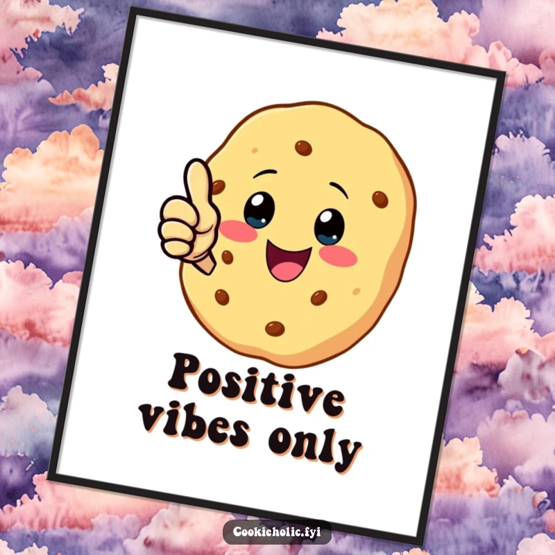 Funny digital art print of a kawaii cookie character giving a big, enthusiastic thumbs-up, radiating positivity and cheer.