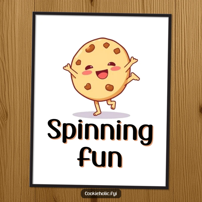 Funny digital art print of a cookie character performing an energetic and playful cartwheel.