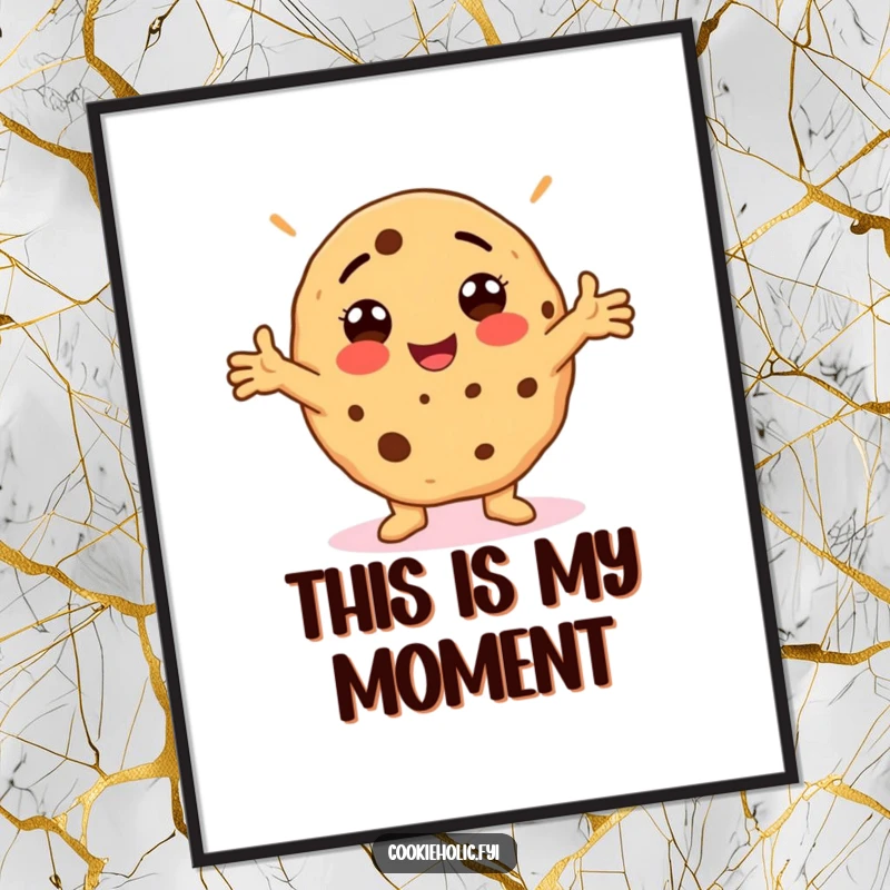 Funny Digital Art Print of a cookie striking a silly, arms-outstretched pose, embodying pure joy and humor.
