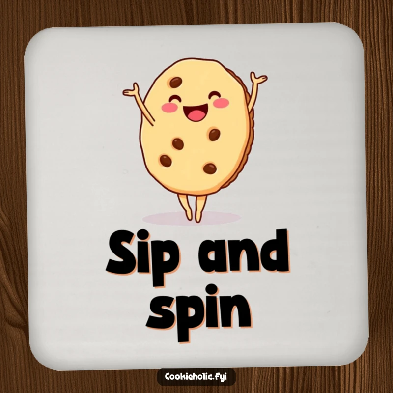 Funny cookie drink coasters, a smiling cookie in a ballet pose, adding humorous protection.