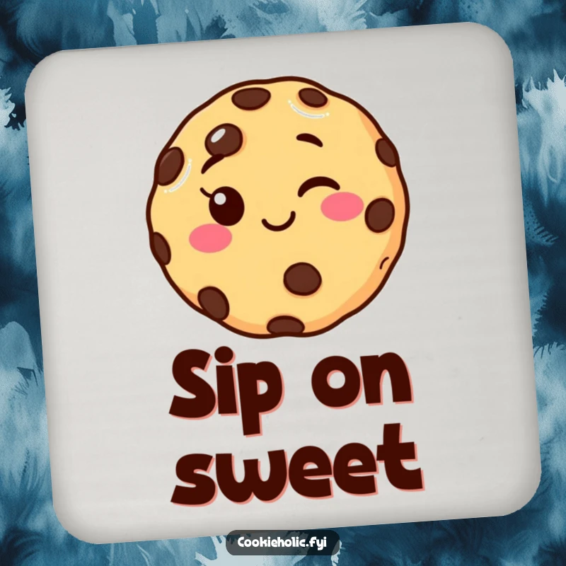 Funny winking chocolate chip cookie coasters, protecting tables with a playful and humorous design, perfect for parties and home.