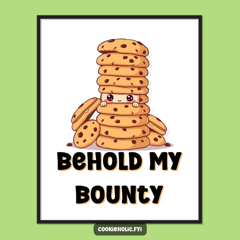Funny Peek-a-Boo Cookie Poster, Tower of Cookies Art, Hilarious Wall Decor Gift