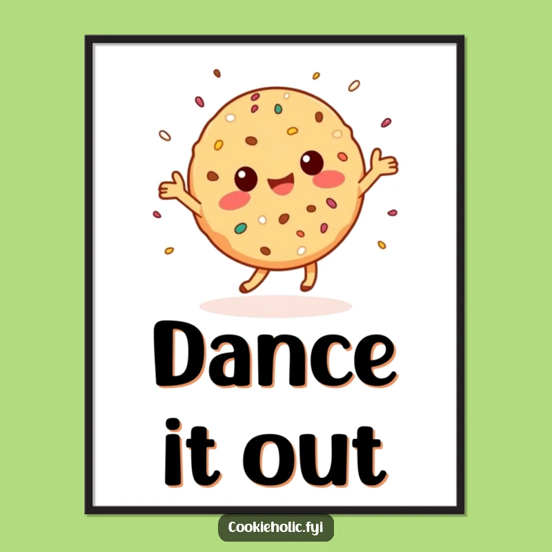 Funny Kawaii Cookie Dance Poster: Joyful Character Sprinkling Art, Delightful Gift!