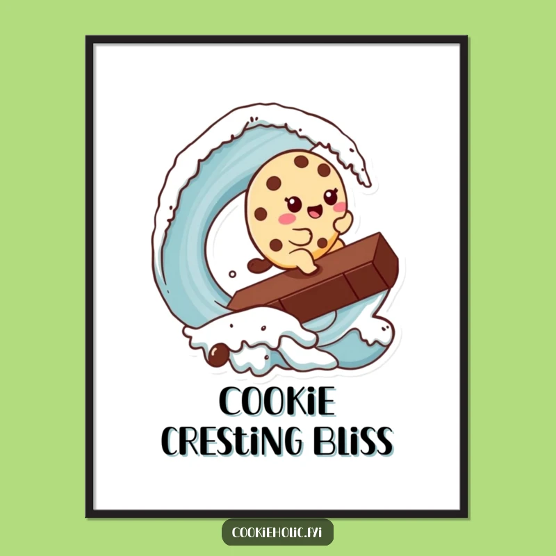 Funny Kawaii Cookie Surfer Poster: Hilarious Cookie Character Chocolate Chip Wave Wall Art