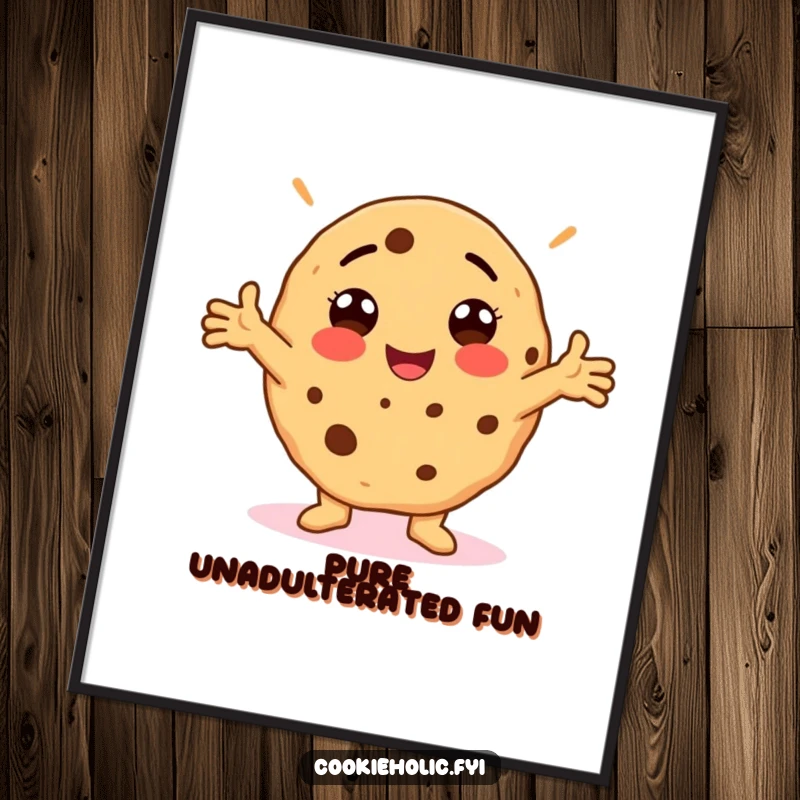 Funny Poster depicting a cookie striking a wonderfully silly pose with arms outstretched, radiating pure fun.
