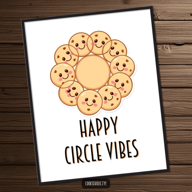 Funny cookie circle poster showing happy, smiling cookies forming a cheerful and connected circle.