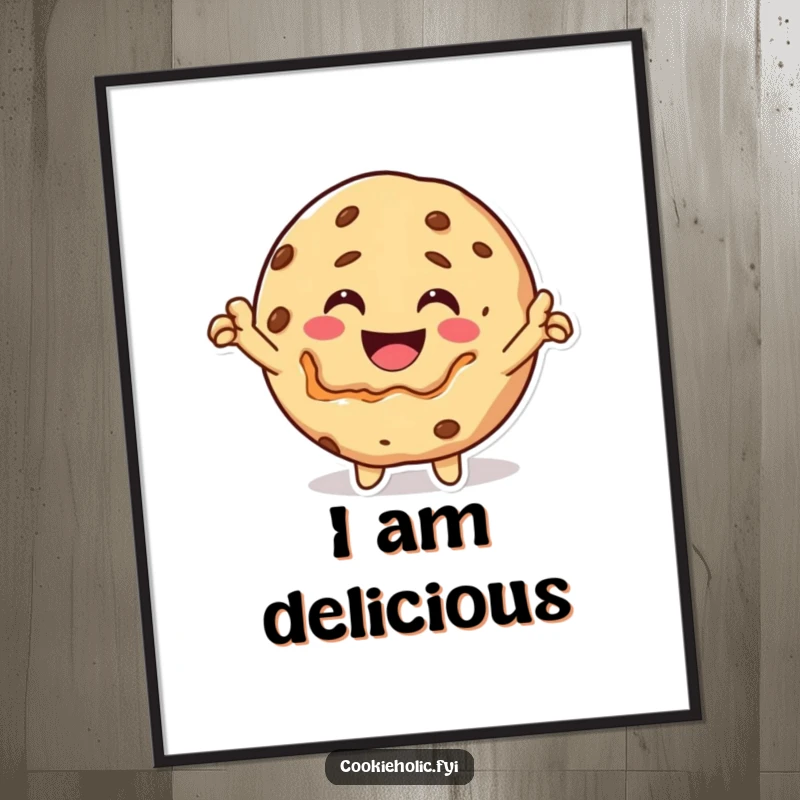 Funny Poster: A happy Kawaii cookie character takes a triumphant bite out of its own delicious form.
