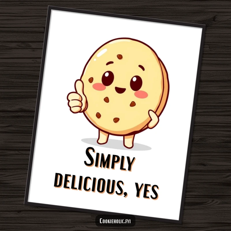 Funny delighted kawaii cookie character giving a thumbs-up, cheerful wall art, ideal funny gift for any room.
