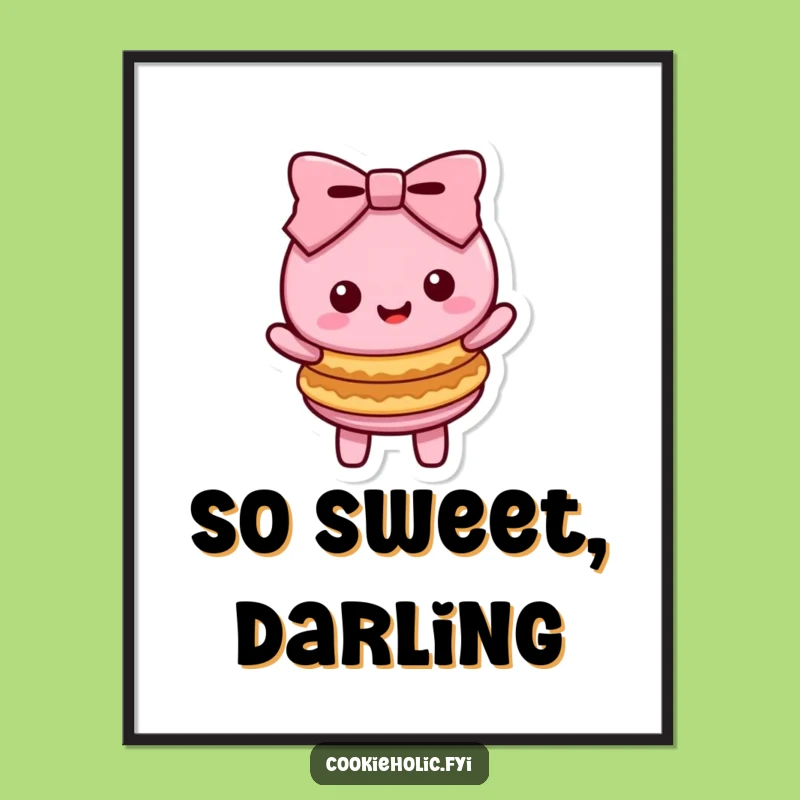 Funny Kawaii Macaron Bow Poster - Adorable Sweet Character Wall Art