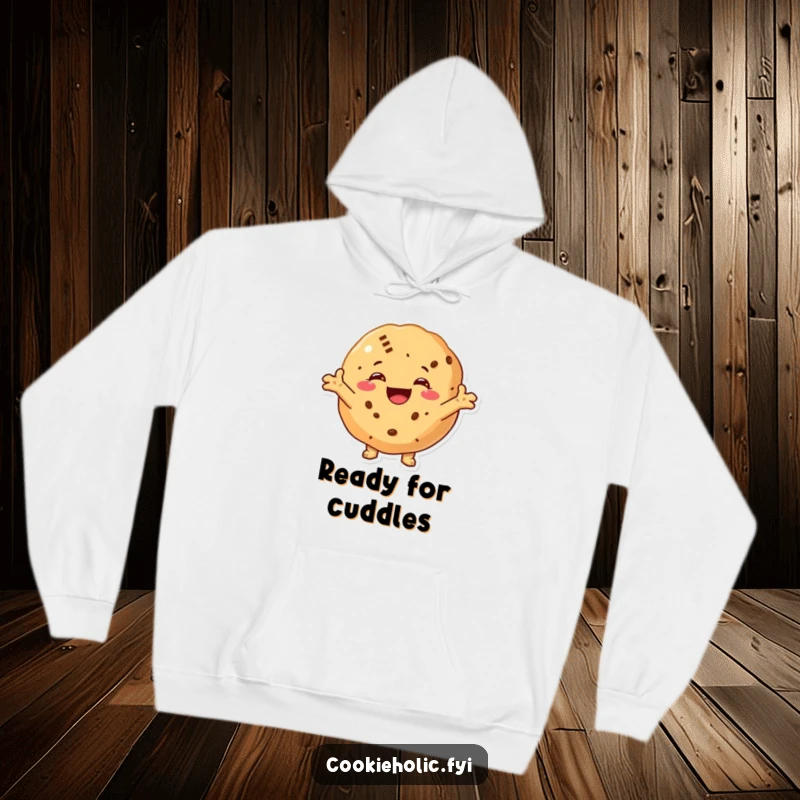 Funny hoodie showcasing a cookie with a huge smile and arms outstretched, inviting a warm and comforting hug.