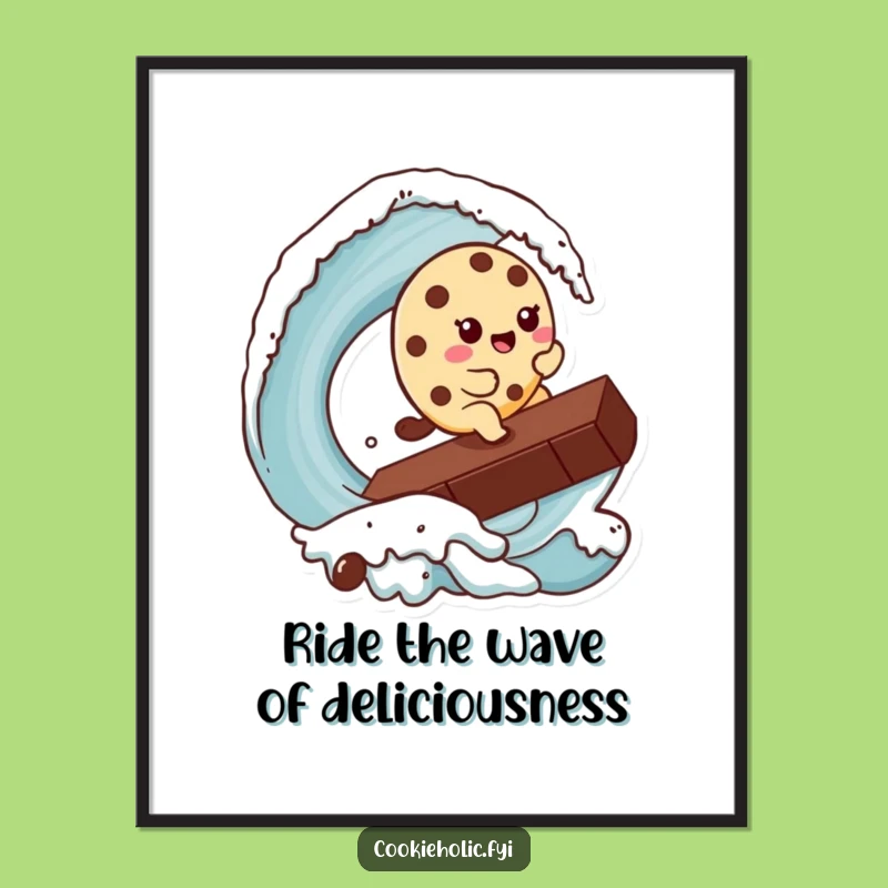 Free Printable Wall Art: Kawaii Cookie Surfs Chocolate Wave - Funny Decor