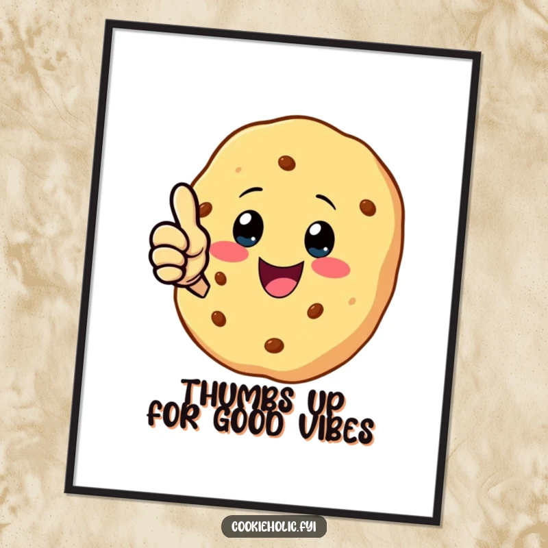 Funny Free Printable Wall Art: A kawaii cookie character giving a big, happy thumbs-up gesture.