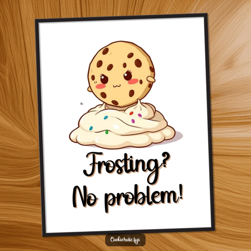 Funny Free Printable Wall Art of a cookie determinedly jumping over a slick, oozing frosting obstacle, full of action.