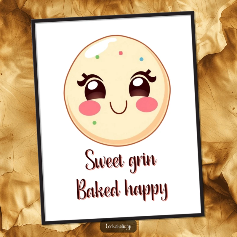 Funny Free Printable Wall Art: Adorable Kawaii sugar cookie character with a huge, contagious, delighted grin.