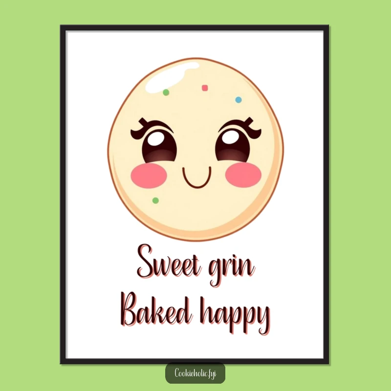 Funny Free Printable Wall Art: Delighted Kawaii Cookie, Perfect Downloadable Decor