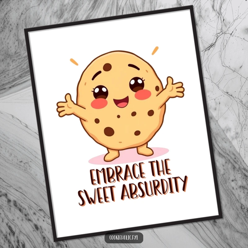 Funny Free Printable Wall Art showing a cookie character in an exaggerated, silly pose with arms stretched out wide.