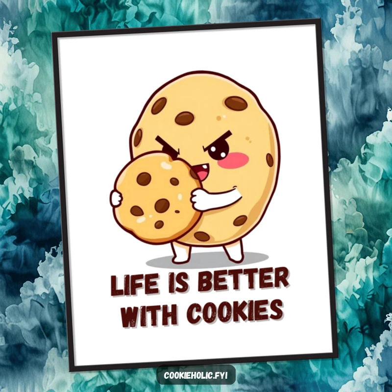 Funny Free Printable Wall Art: A cookie character with a mischievous expression winks while holding out a tempting, freshly baked cookie.