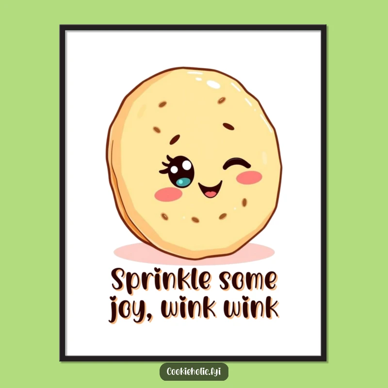 Funny Free Printable Wall Art: Winking Kawaii Cookie, Cute Downloadable Decor