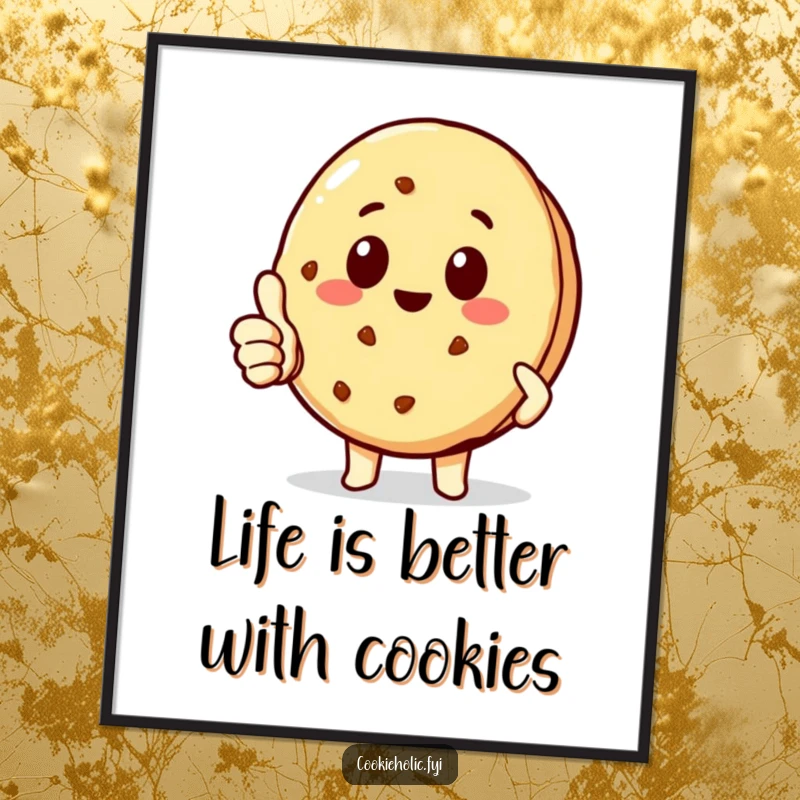 Funny Free Printable Wall Art: Kawaii cookie character giving an enthusiastic thumbs up, radiating happiness and satisfaction.