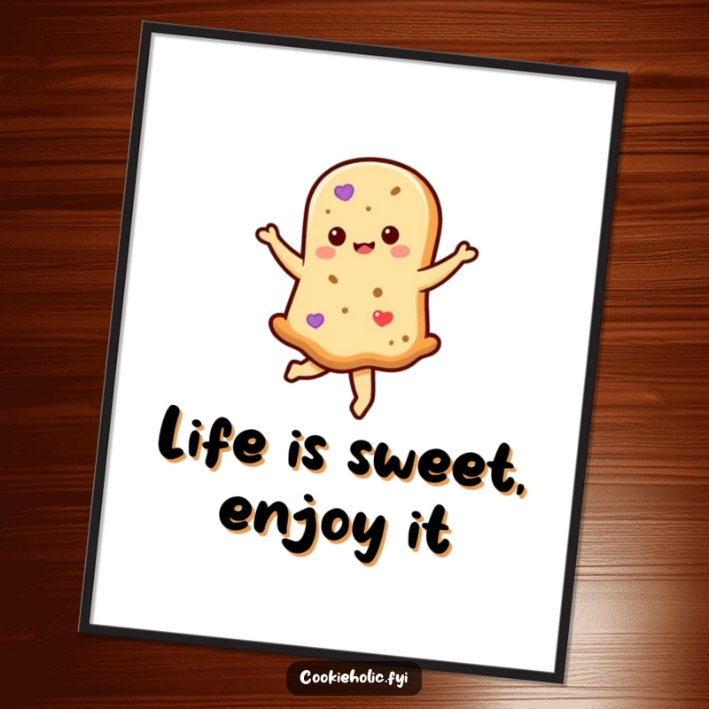 Funny Free Printable Wall Art: A kawaii shortbread cookie character in a graceful twirl, bringing sweet joy to your decor.