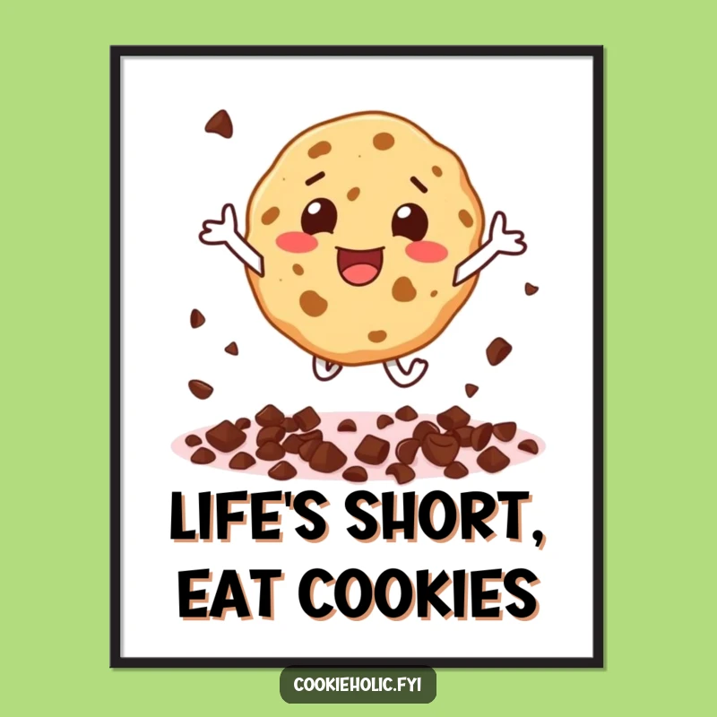 Funny Free Printable Wall Art: Cookie Character Leaping with Chocolate Chip Fun