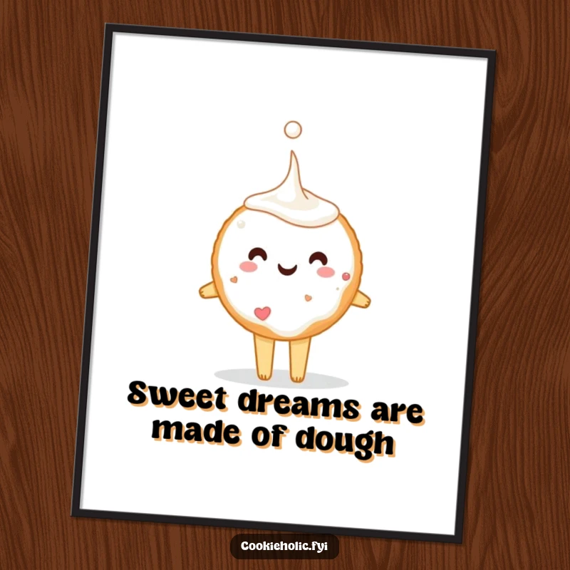 Funny Free Printable Wall Art: A cheerful sugar cookie tiptoes with a giant drop of milk, adding humor to home decor.