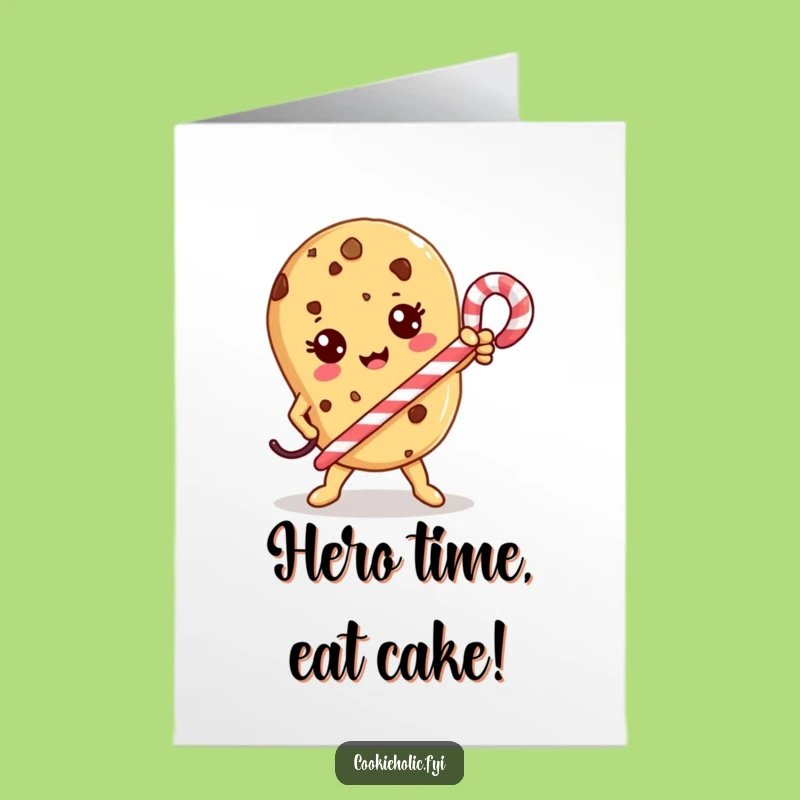 Free Printable Birthday Card: Heroic Kawaii Cookie, Funny Downloadable Gift