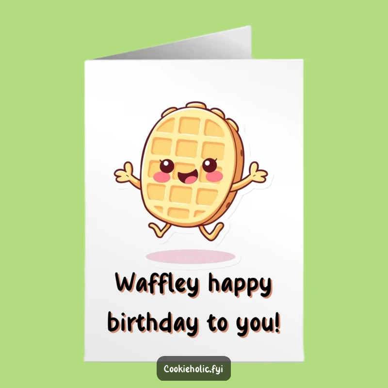 Free Printable Birthday Card: Hopping Waffle, Cute Kawaii Downloadable Gift Fun