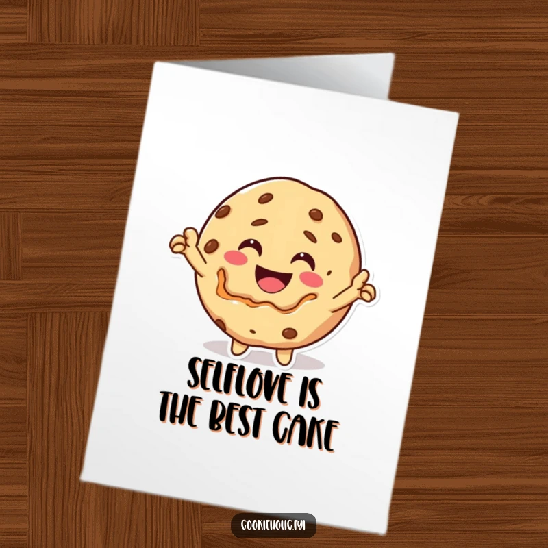 Funny Free Printable Birthday Card: A Kawaii cookie character triumphantly taking a bite out of its own delicious body.