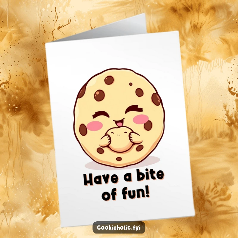 Funny Free Printable Birthday Card: Cookie Character Winking Playfully While Offering a Perfect, Delicious Bite
