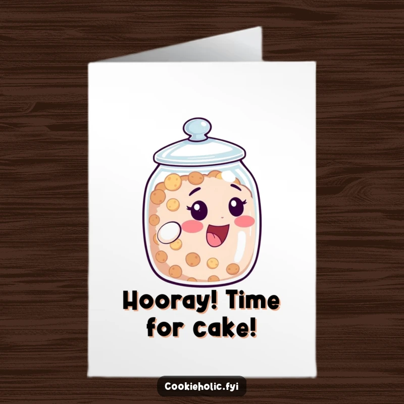Funny Free Printable Birthday Card: Cookie jar character peeking out from a slightly open lid with pure delight.