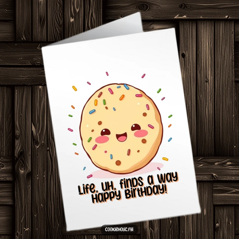 Funny Free Printable Birthday Card: Kawaii cookie showering colorful sprinkles, spreading pure, unadulterated glee.