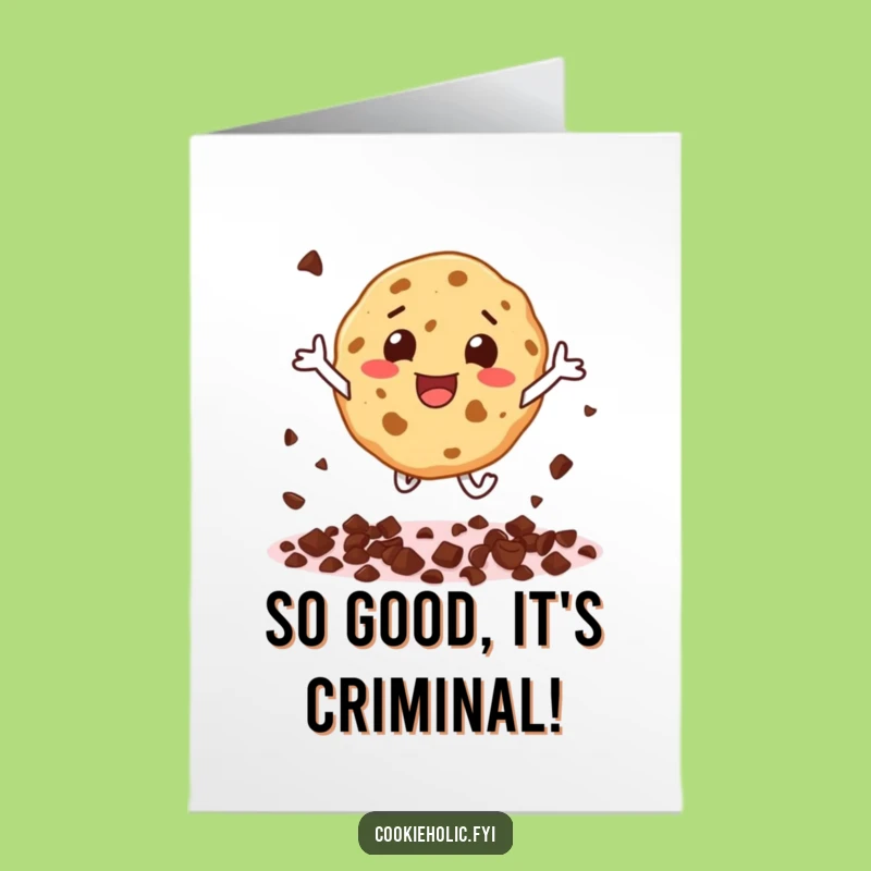 Free Printable Birthday Card: Funny Cookie Character Leaping for Chocolate Chip Joy