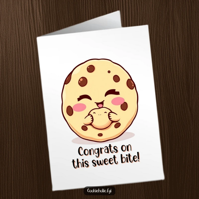 Funny Free Printable Congratulations Card: Winking Cookie Character Offering a Perfect Bite to Mark a Special Achievement