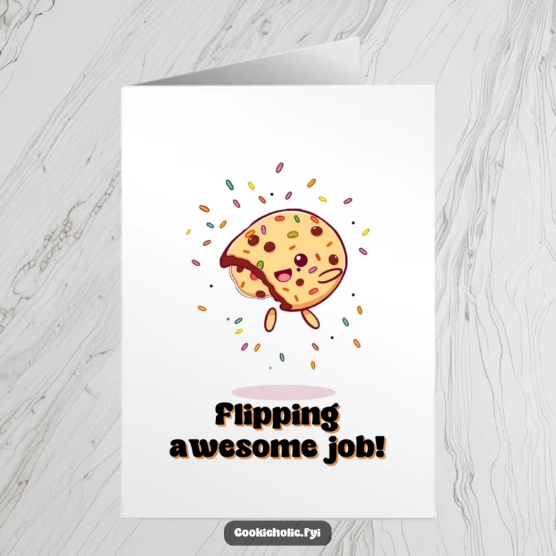 Free Printable Congratulations Card: A cookie mid-flip, sending a cascade of sprinkles flying, representing a fantastic accomplishment.
